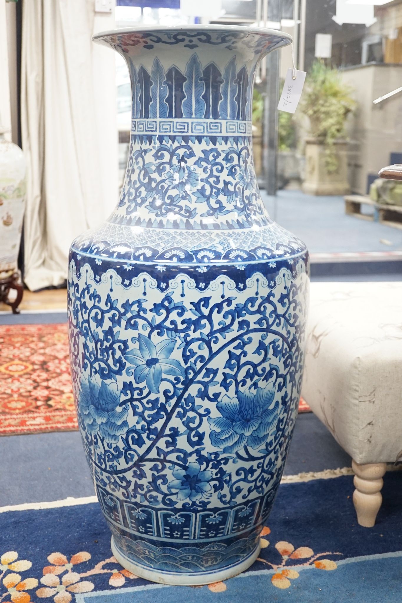 A large Chinese blue and white vase 92cm
